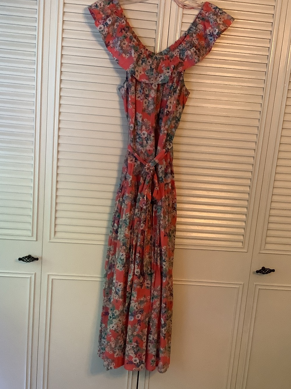 LC Lauren Conrad Coral Floral Off-The-Shoulder Maxi Dress with Tie Waist